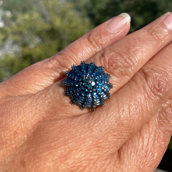 Blue Diamond Sunburst Ring - Picture 3 of 9